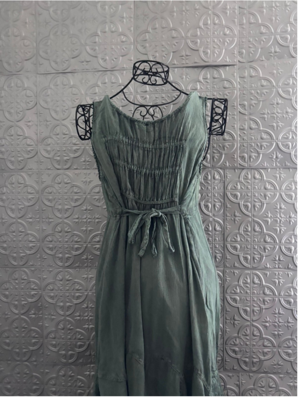90s vintage Maxi Bohemian Smocked Dress Corset Peasant Embroidered Cottagecore - Picture 7 of 11